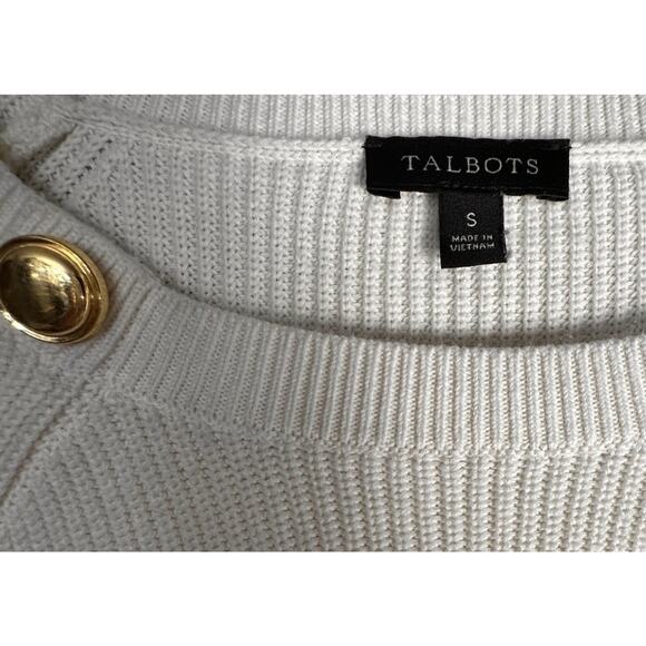 Talbots Cream Navy Nautical Crewneck Breton Stripe Sweater Sz S 100% Pima Cotton - Picture 9 of 15